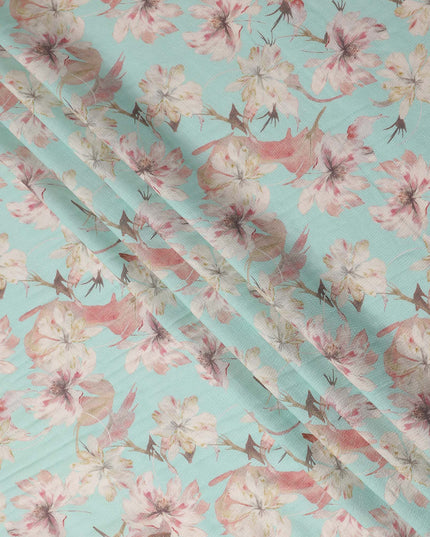 Mint Aqua Green Floral Blended Linen Fabric 110cm