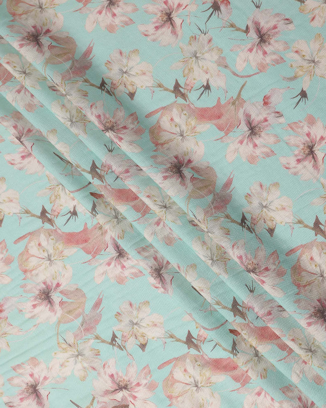 Mint Aqua Green Floral Blended Linen Fabric 110cm