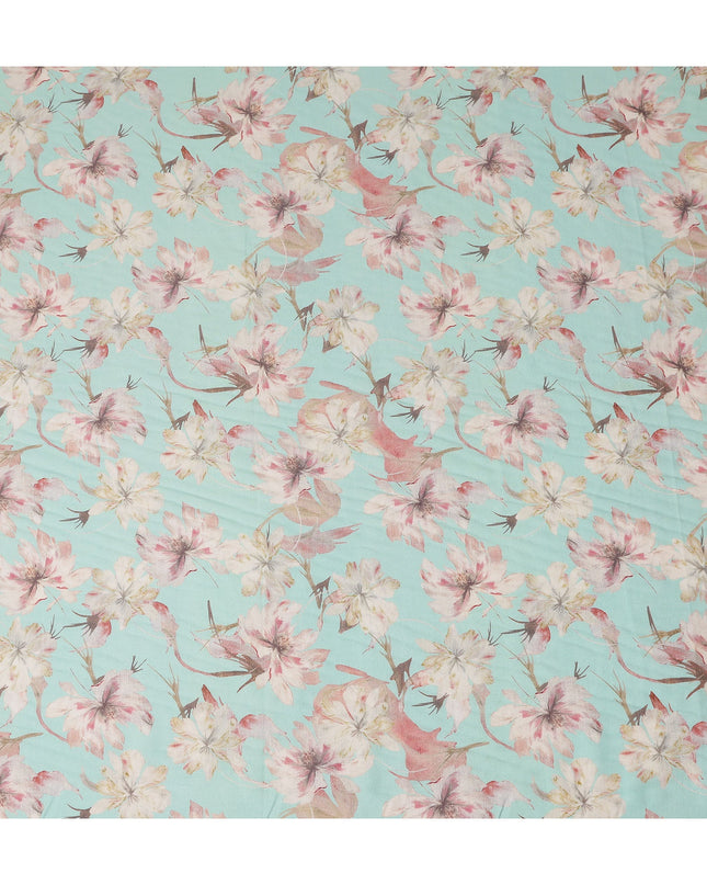 Mint Aqua Green Floral Blended Linen Fabric 110cm