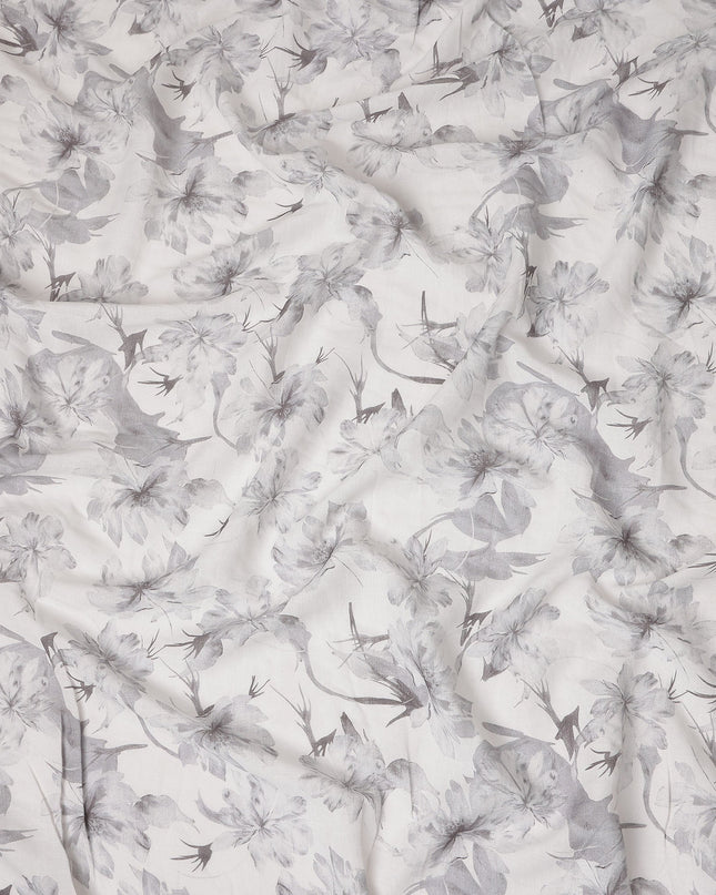 Silver Grey Floral Blended Linen Fabric 110cm