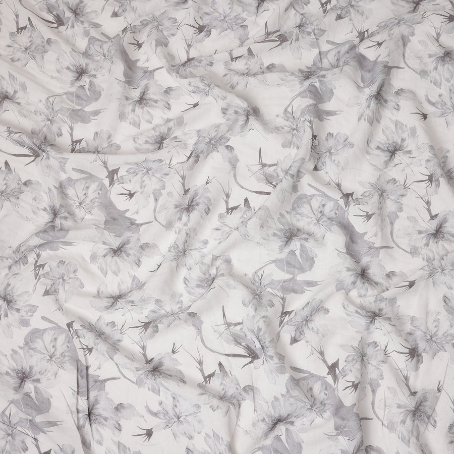 Silver Grey Floral Blended Linen Fabric 110cm