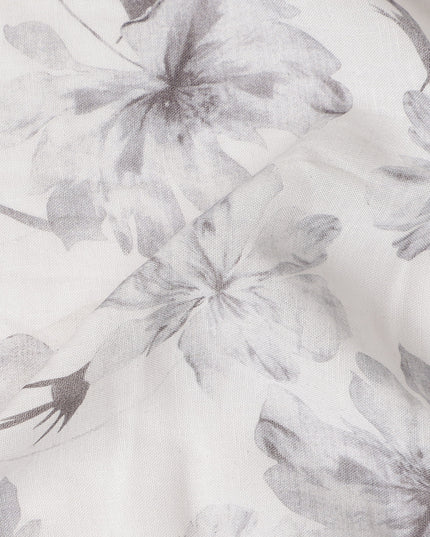 Silver Grey Floral Blended Linen Fabric 110cm