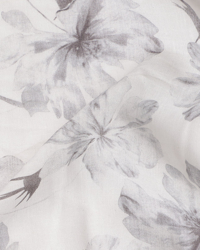 Silver Grey Floral Blended Linen Fabric 110cm