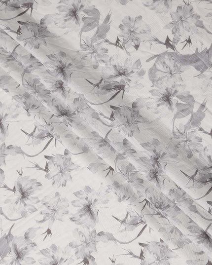 Silver Grey Floral Blended Linen Fabric 110cm