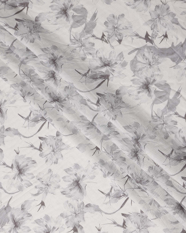 Silver Grey Floral Blended Linen Fabric 110cm