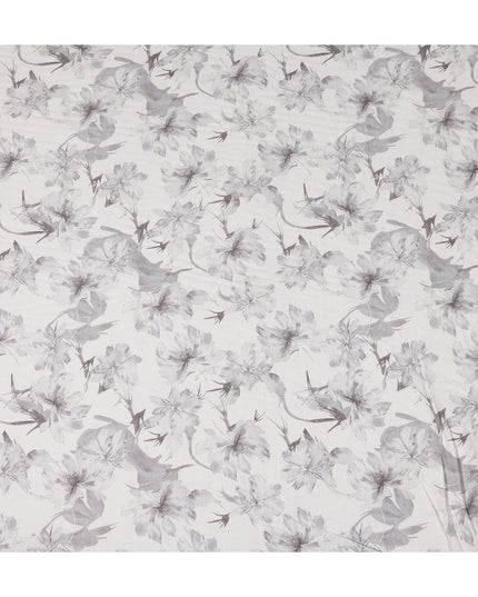 Silver Grey Floral Blended Linen Fabric 110cm