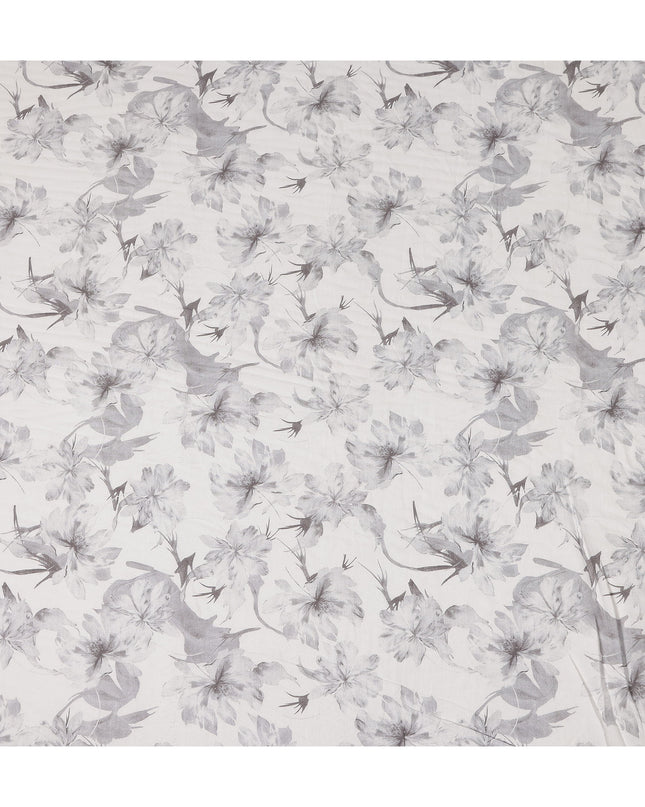 Silver Grey Floral Blended Linen Fabric 110cm