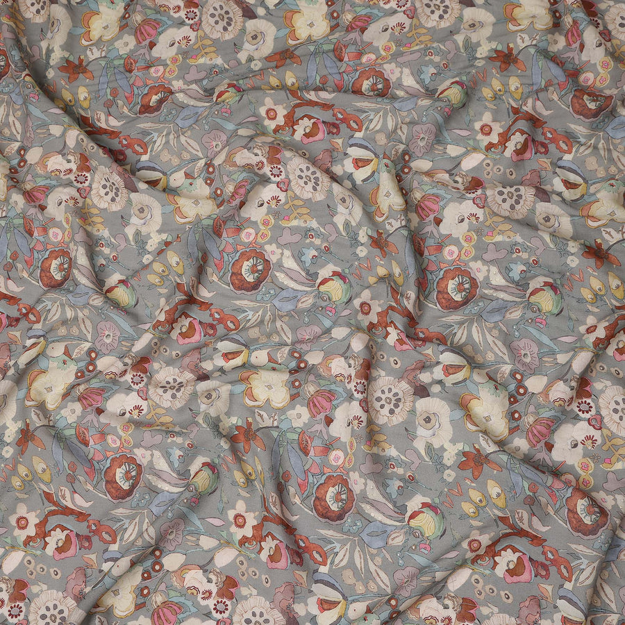 Dove Grey Floral Blended Linen Fabric 110cm