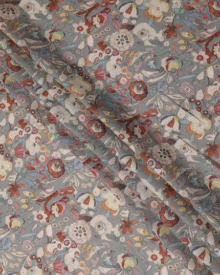 Dove Grey Floral Blended Linen Fabric 110cm