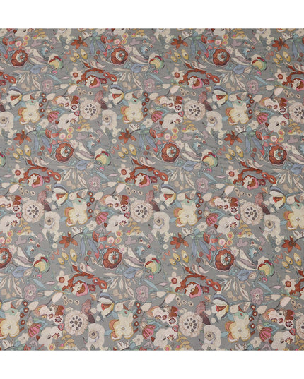 Dove Grey Floral Blended Linen Fabric 110cm