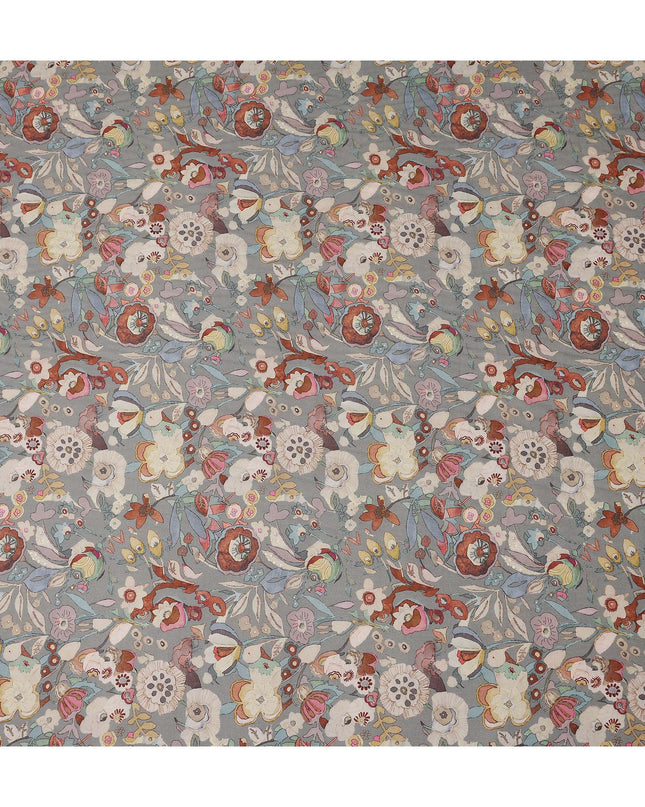 Dove Grey Floral Blended Linen Fabric 110cm