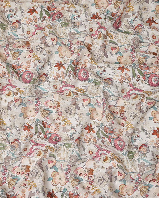 Dusty Rose Multicolor Floral Blended Linen Fabric 110cm
