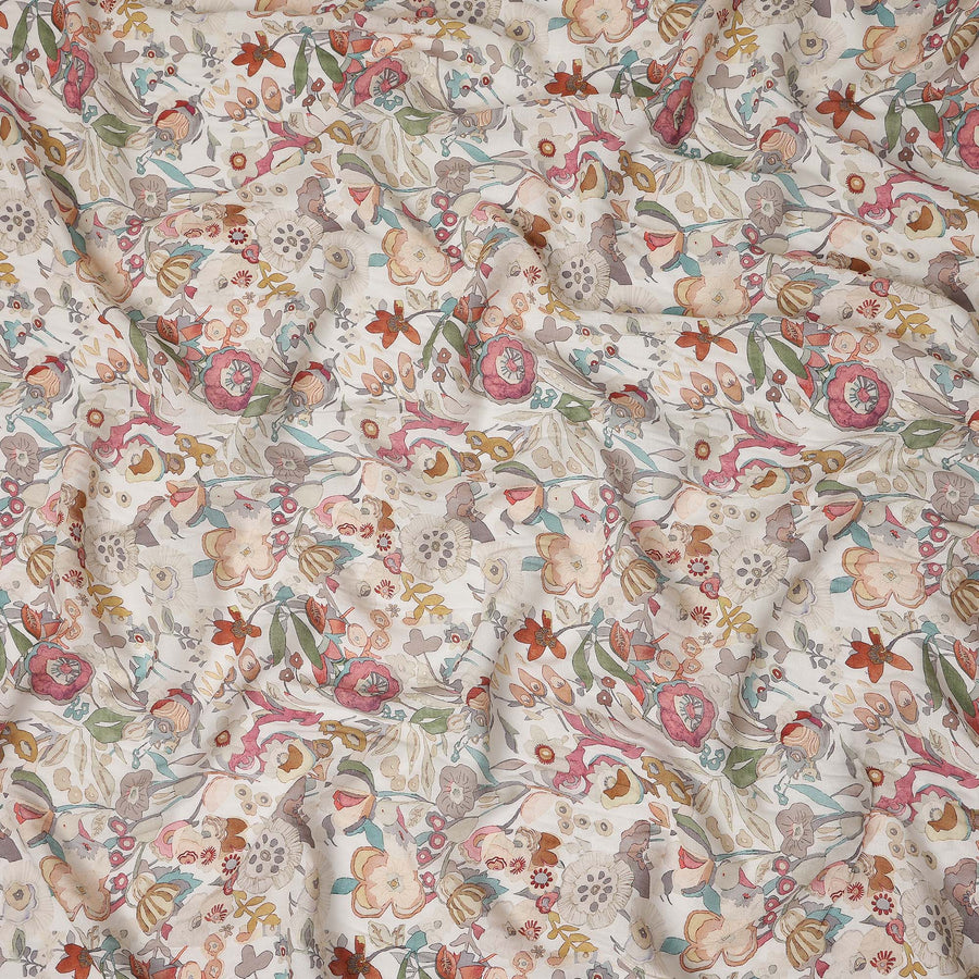 Dusty Rose Multicolor Floral Blended Linen Fabric 110cm