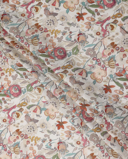 Dusty Rose Multicolor Floral Blended Linen Fabric 110cm