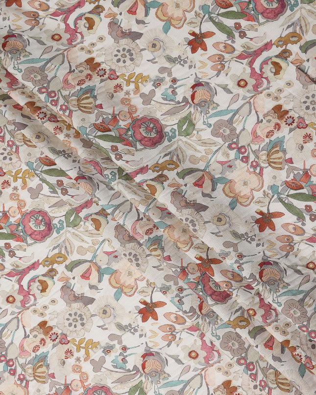 Dusty Rose Multicolor Floral Blended Linen Fabric 110cm