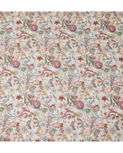 Dusty Rose Multicolor Floral Blended Linen Fabric 110cm