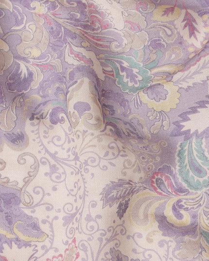 Lilac Purple Paisley Blended Linen Fabric 110cm