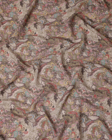 Khaki Taupe Beige Paisley Blended Linen Fabric 110cm