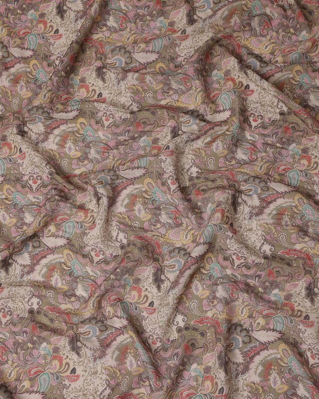 Khaki Taupe Beige Paisley Blended Linen Fabric 110cm