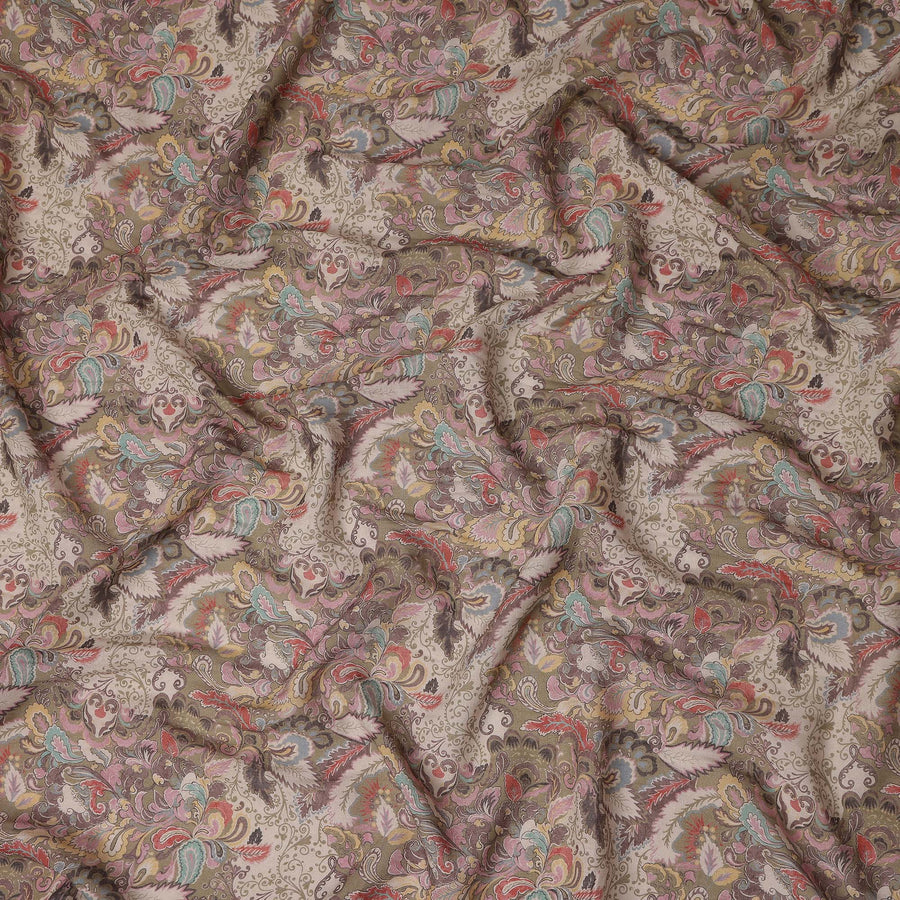 Khaki Taupe Beige Paisley Blended Linen Fabric 110cm