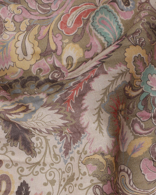 Khaki Taupe Beige Paisley Blended Linen Fabric 110cm