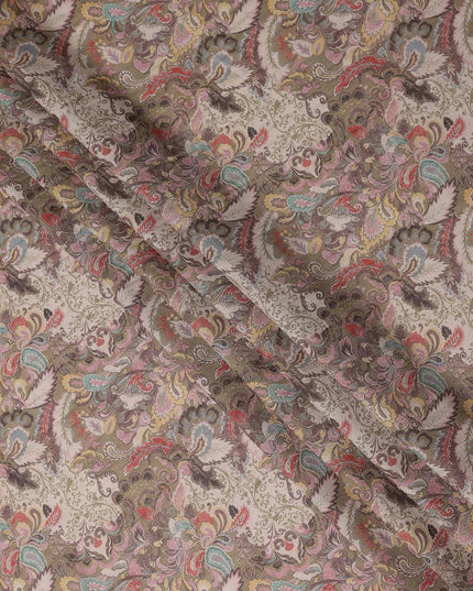 Khaki Taupe Beige Paisley Blended Linen Fabric 110cm