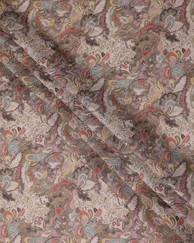 Khaki Taupe Beige Paisley Blended Linen Fabric 110cm