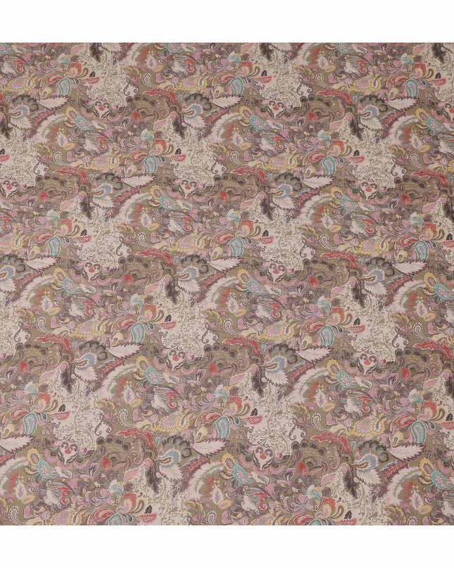 Khaki Taupe Beige Paisley Blended Linen Fabric 110cm