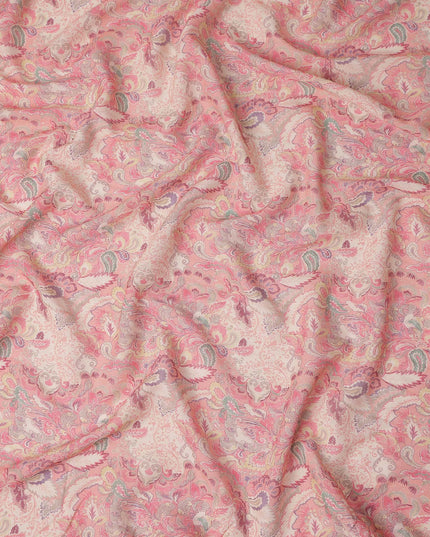 Coral Pink Paisley Blended Linen Fabric 110cm