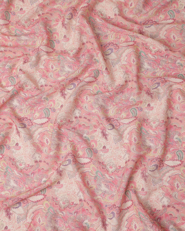 Coral Pink Paisley Blended Linen Fabric 110cm