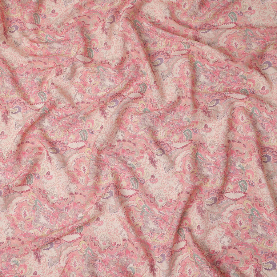 Coral Pink Paisley Blended Linen Fabric 110cm