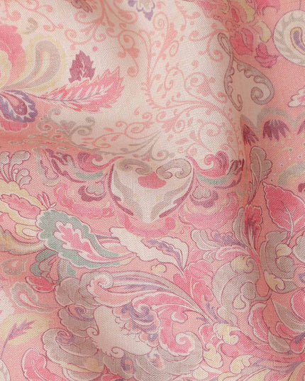 Coral Pink Paisley Blended Linen Fabric 110cm