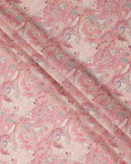 Coral Pink Paisley Blended Linen Fabric 110cm