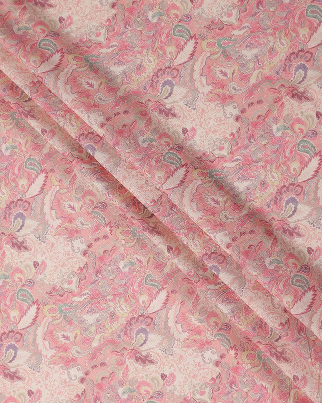 Coral Pink Paisley Blended Linen Fabric 110cm