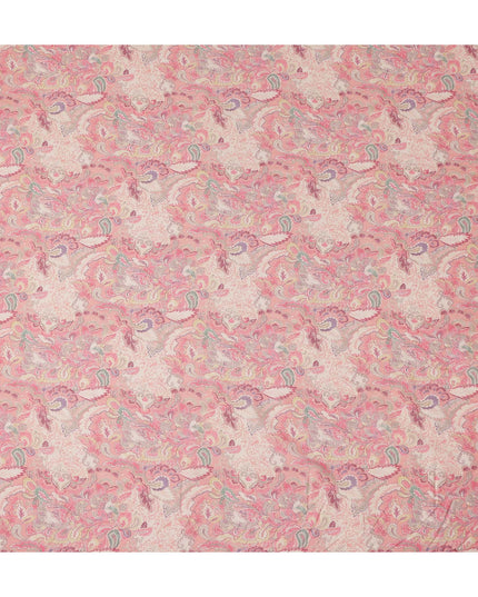 Coral Pink Paisley Blended Linen Fabric 110cm