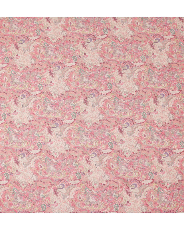 Coral Pink Paisley Blended Linen Fabric 110cm