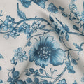 Denim Teal Blue Floral Blended Linen Fabric 110cm