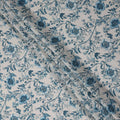 Denim Teal Blue Floral Blended Linen Fabric 110cm