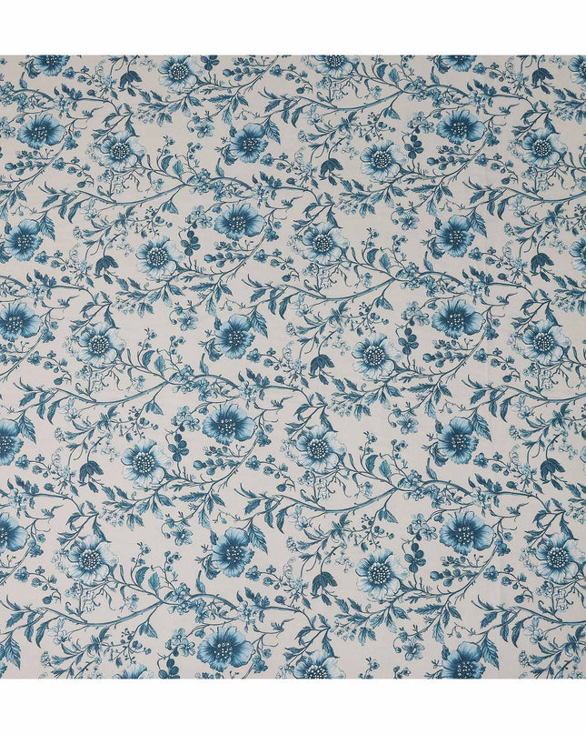 Denim Teal Blue Floral Blended Linen Fabric 110cm
