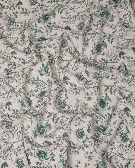 Forest Green Floral Blended Linen Fabric 110cm
