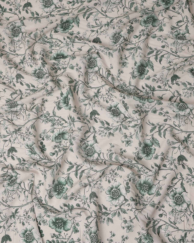 Forest Green Floral Blended Linen Fabric 110cm