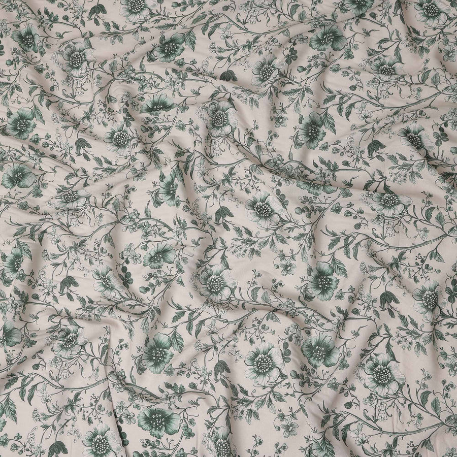 Forest Green Floral Blended Linen Fabric 110cm
