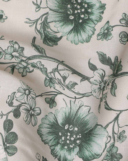 Forest Green Floral Blended Linen Fabric 110cm