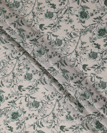 Forest Green Floral Blended Linen Fabric 110cm