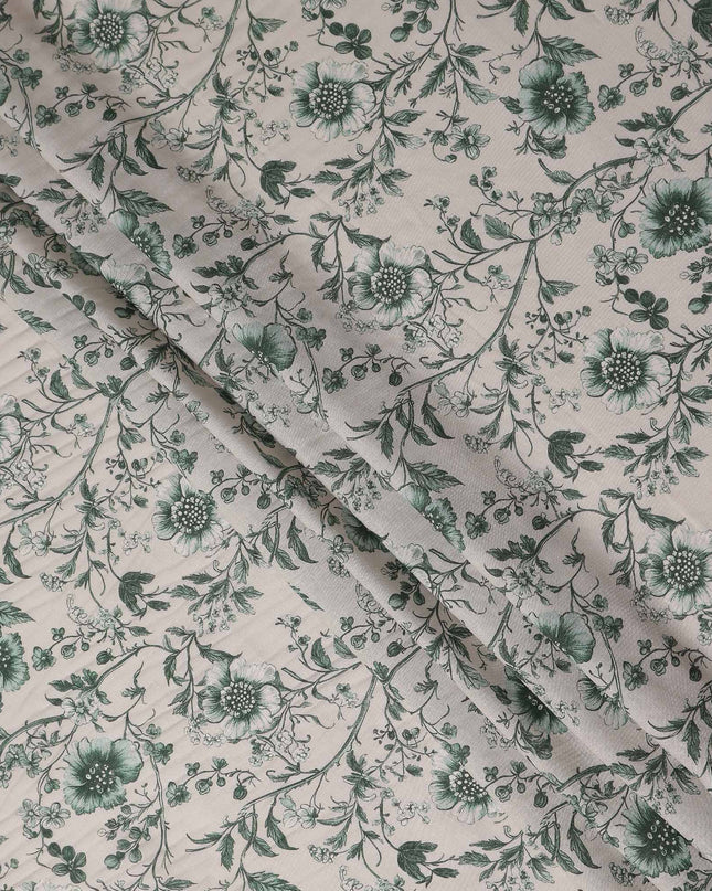 Forest Green Floral Blended Linen Fabric 110cm