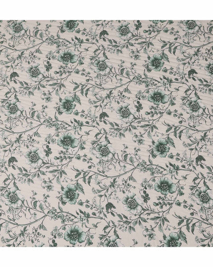 Forest Green Floral Blended Linen Fabric 110cm