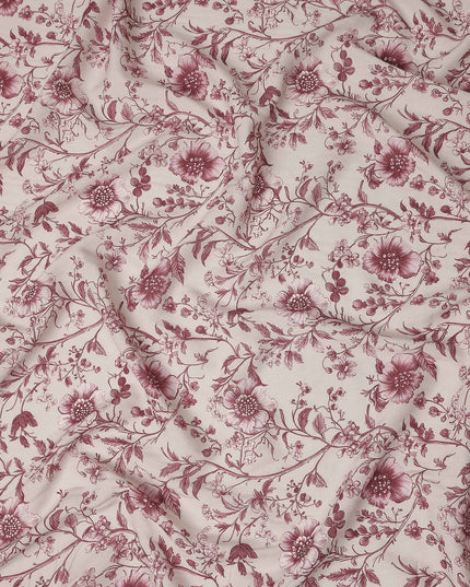 Wine Burgundy Red Floral Blended Linen Fabric 110cm