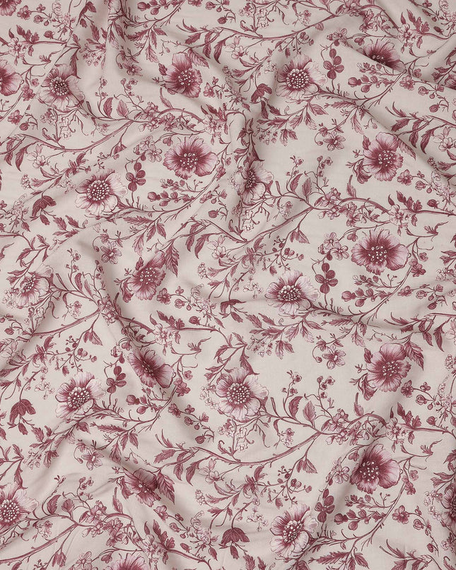 Wine Burgundy Red Floral Blended Linen Fabric 110cm