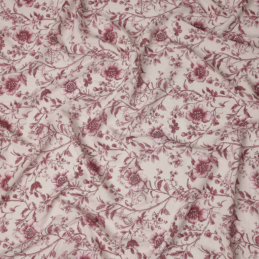 Wine Burgundy Red Floral Blended Linen Fabric 110cm