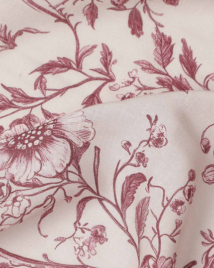 Wine Burgundy Red Floral Blended Linen Fabric 110cm
